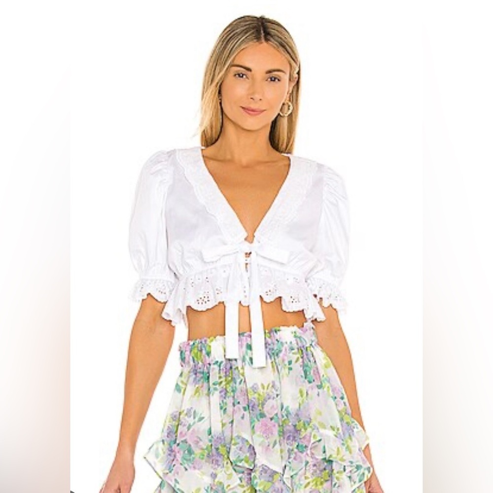 For Love And Lemons White Tie-Front Blouse